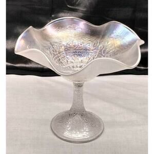 Antique Northwood Hearts and Flowers Iridescent Carnival Pedestal Compote Dish